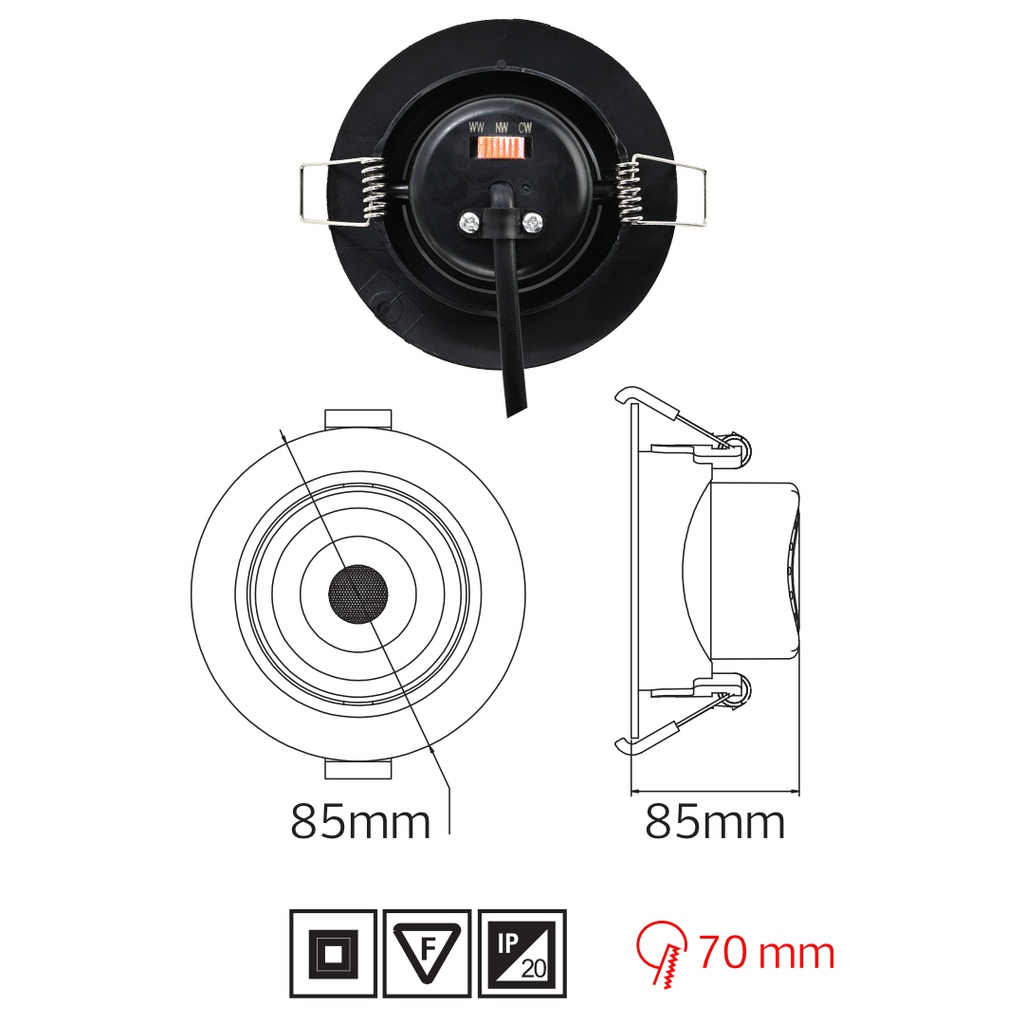 NORAPRO-5 5W WH 3CCT BRANCO 170-265V RND LED DOWNLGHT