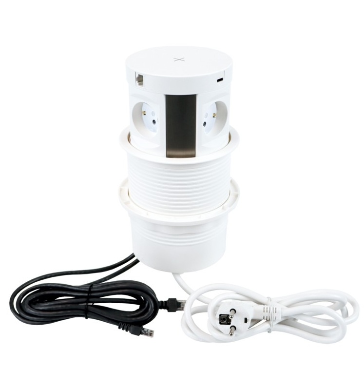 MULTI BOX branco, 4xSCHUKO, 1xUSB A, 1xUSB C, 2xRJ45 2m, cabo input 1,7m