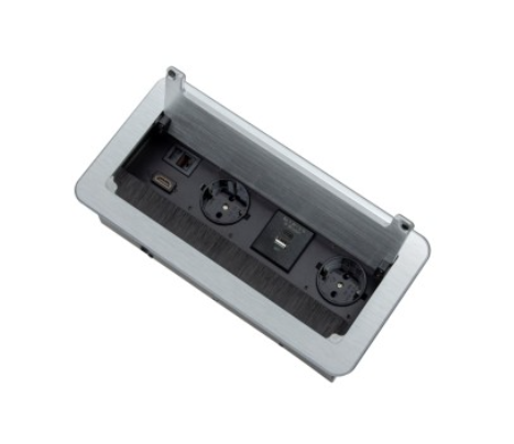 INBOX silver, 2x DE socket, 1xUSB A, 1xUSB C, 1xRJ45, 1xHDMI, 1,5m input cable with plug