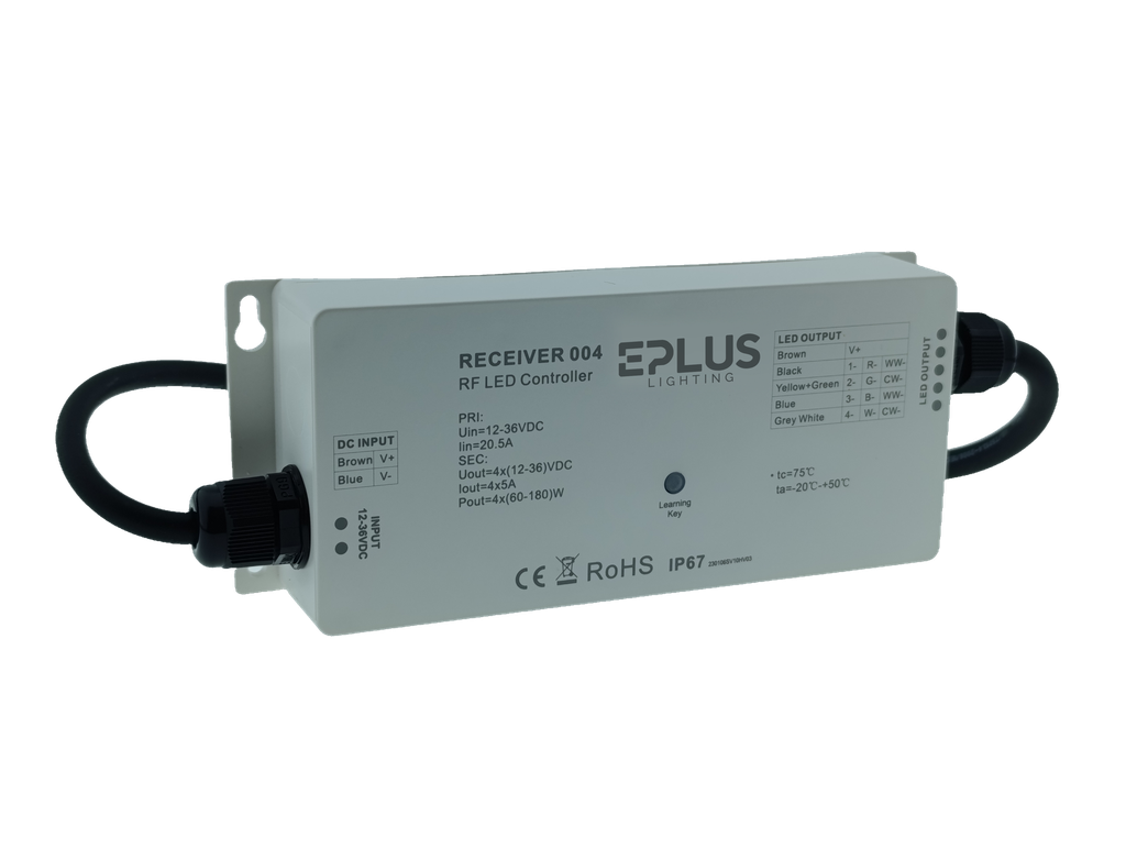 CONTROLADOR RF 12-36VDC 4CHx5A 240W-720W MONO/CCT/RGBW IP67