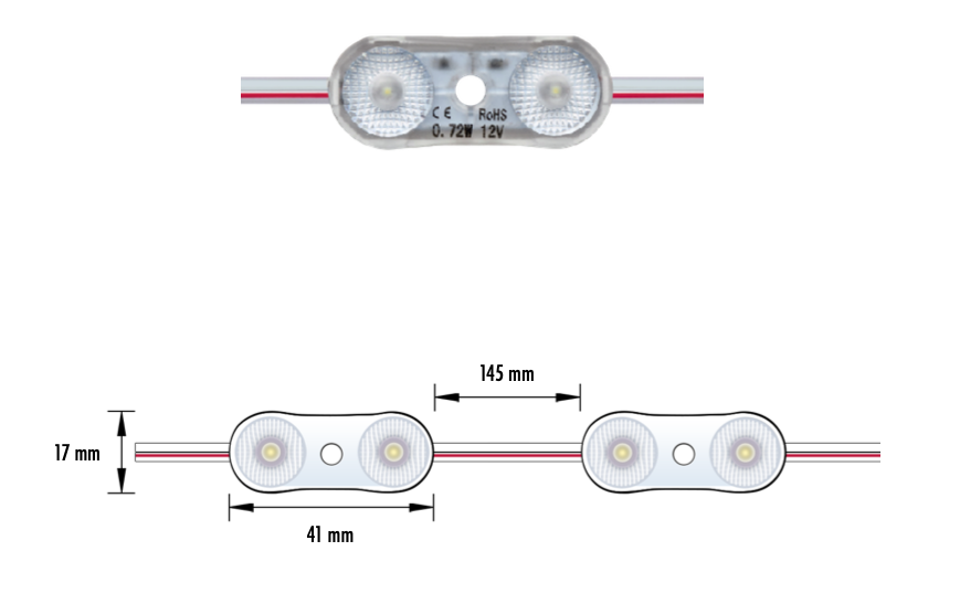 SIGN-001-072W-C - MODULO 2LED 0.72W 12V IP67 7000K-8000K 5Y