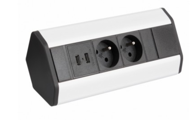 Caixa de canto de alumínio 2x ninho de bolc + 2xusb, cabo de 1,8m