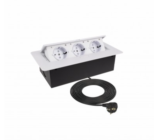 Caixa de tomadas Branca, 3xshucko, 1.5M cabo