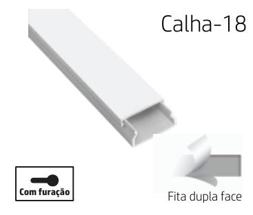 [8699430222438] CALHA-18 | Calha de PVC branca com adesivo dupla face 30X16 2M