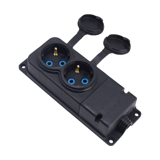 [8699490911488] MONOPHASE RUBBER 2 SOCKETS 16A 2 WAY EU TYPE