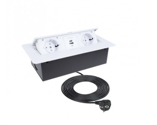 [KOMB-BI-2DE-UAC-3,0-01W] KOMBIBOX 3m cable, white color, 2x SCHUKO socket, 1xUSB A, 1xUSB C