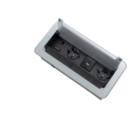 [INBOX-SR-DE-3,0-02] INBOX silver, 2x DE socket, 1xUSB A, 1xUSB C, 1xRJ45, 1xHDMI, 3,0m input cable with plug