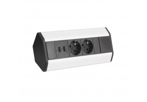 [Cornerbox-ALU-2DE-U] Caixa de canto Alumínio 2x Schuco + 2xusb Socket, cabo de 1,8m