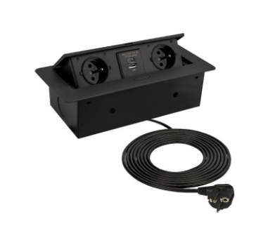 [KOMB-CZ-2DE-UAC-1,5-01W] KOMBI BOX USB WITH 1,5M/3M POWER CABLE AND PLUG WITH ELECTRICAL GROUNDING, Preto, 2 x SCHUKO - 2 x USB - 1,5 m
