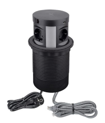 [MULTIBOX-CZ-4FR-UAC-RJ-01] MULTI BOX - recessed office power socket, BLACK, 4 x SCHUKO - 1x USB A - 1x USB C, 2 x RJ45