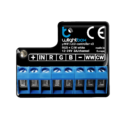 [WLIGHTBOXIP20] Controlador LED monocromático, RGBW e CCT -144W (12VDC) / 288W (24VDC) 3A IP20 - 5 CANAIS