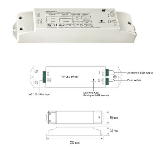 [ECT-DRIVER001] FONTE AL/CONTROLADOR RF/PUSH-DIM 12VDC 4.16A 50W MONO/CCT/RGBW IP20