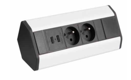 [Cornerbox-ALU-2FR-U] Caixa de canto de alumínio 2x ninho de bolc + 2xusb, cabo de 1,8m